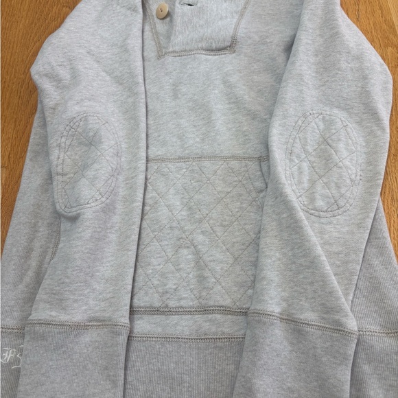 Vtg Ralph Lauren Rugby Beige Hoodie Kangaroo Pockets Elbow Patches size M - Picture 11 of 14